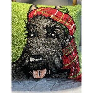 Scottish Terrier Scotty Dog Christmas Hooked Throw Pillow 18" x 18" C&F Home